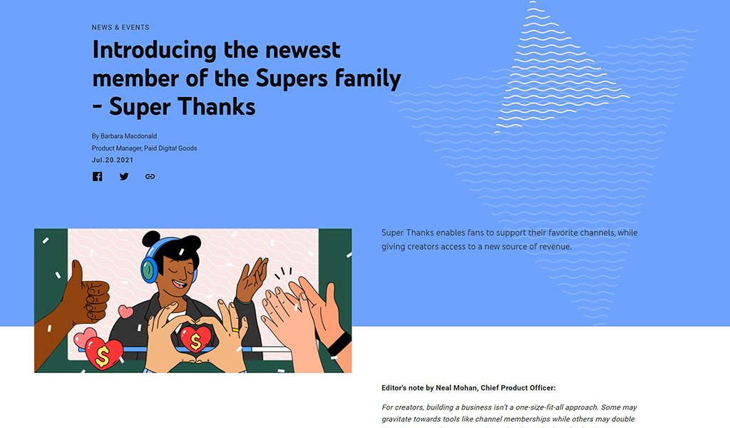 YouTubeが新しい投げ銭機能「Super Thanks（スーパーサンクス）」を導入