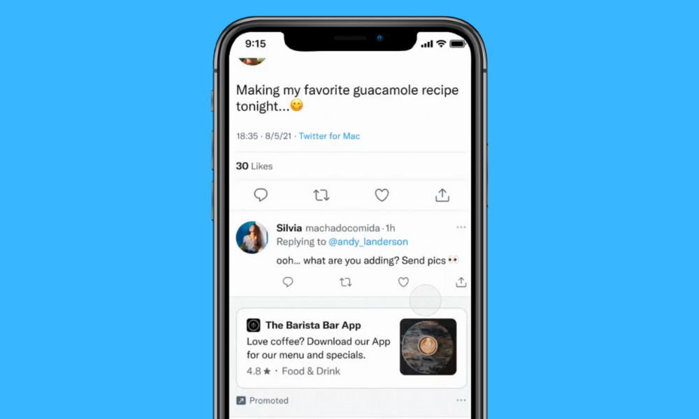 Twitter、リプライの途中に広告を差し込むテストを開始