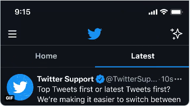 Twitter、タイムラインの「最新ツイート」と「ホーム」のタブ切り替えテストを開始